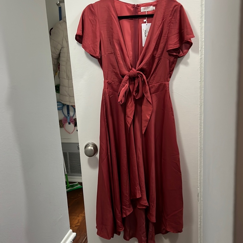Berry colored tie front midi dress new with tags!